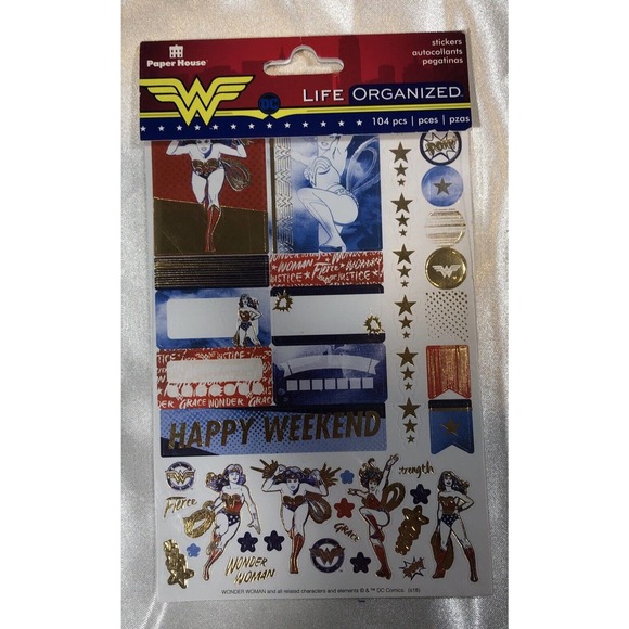 Wonder Woman Stickers Paper House Life Organized 100 Pieces NEW - Picture 1 of 7